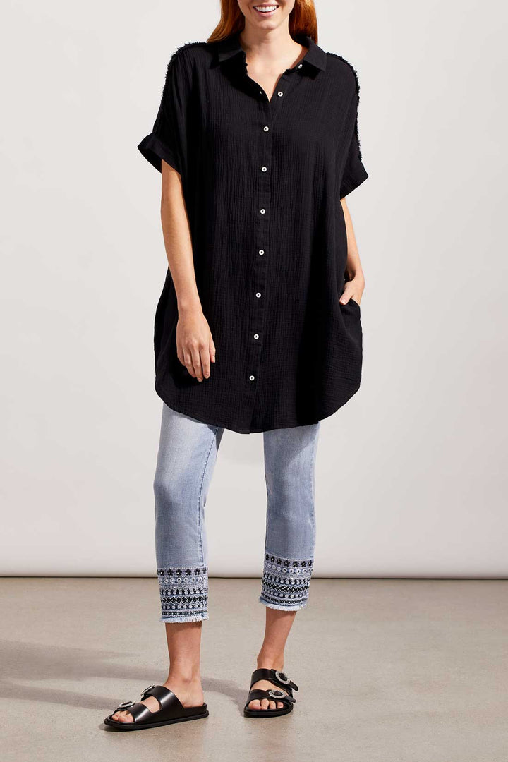Slim Denim Crop With Embroid Hem