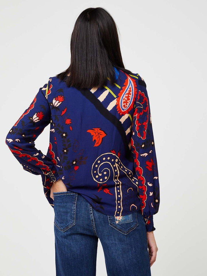 Flowy paisley leaf high neck top