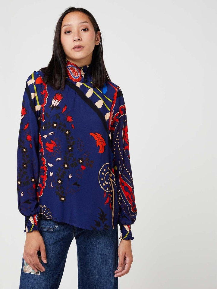 Flowy paisley leaf high neck top
