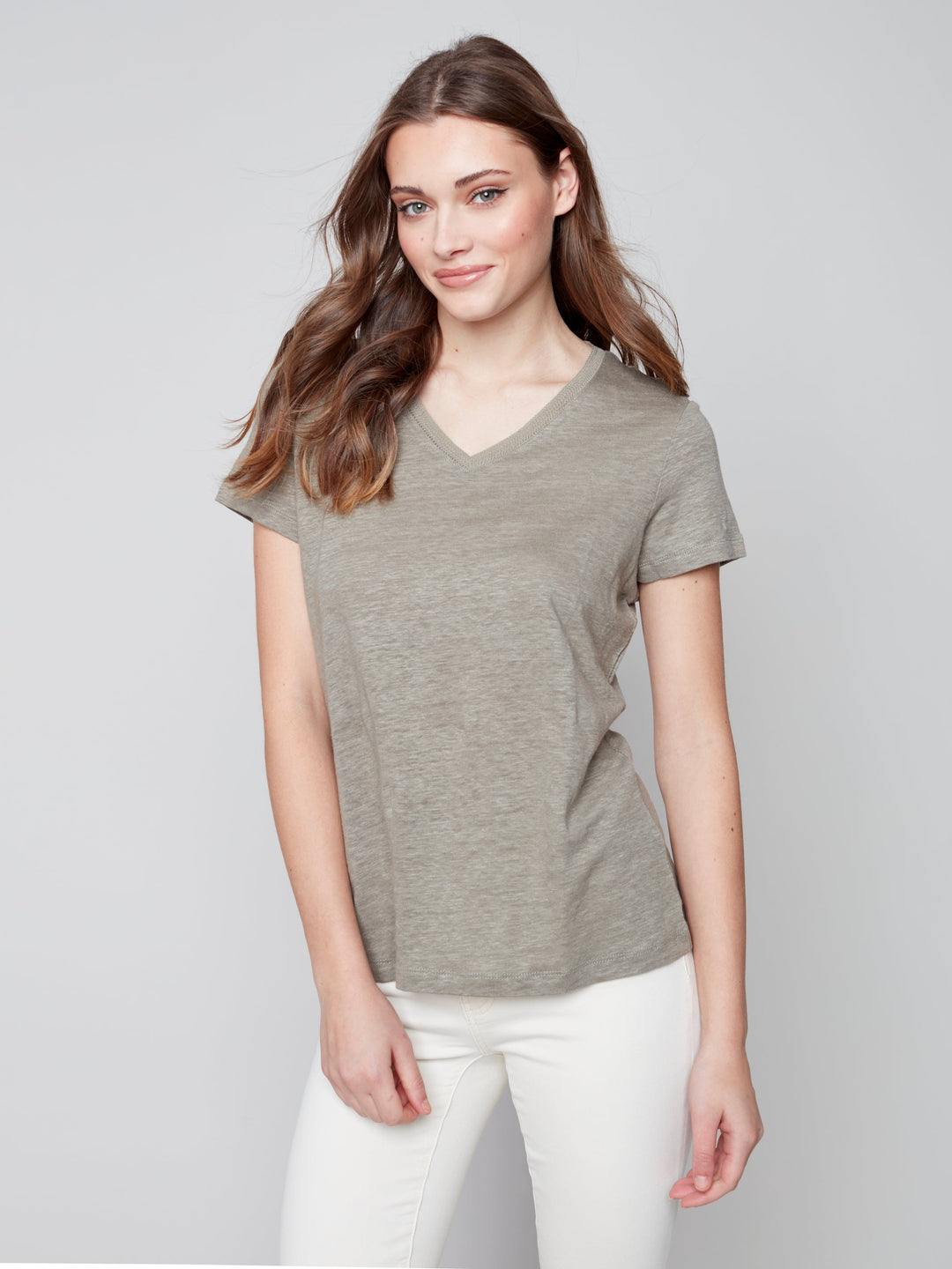 Linen Jersey V-Neck T Shirt