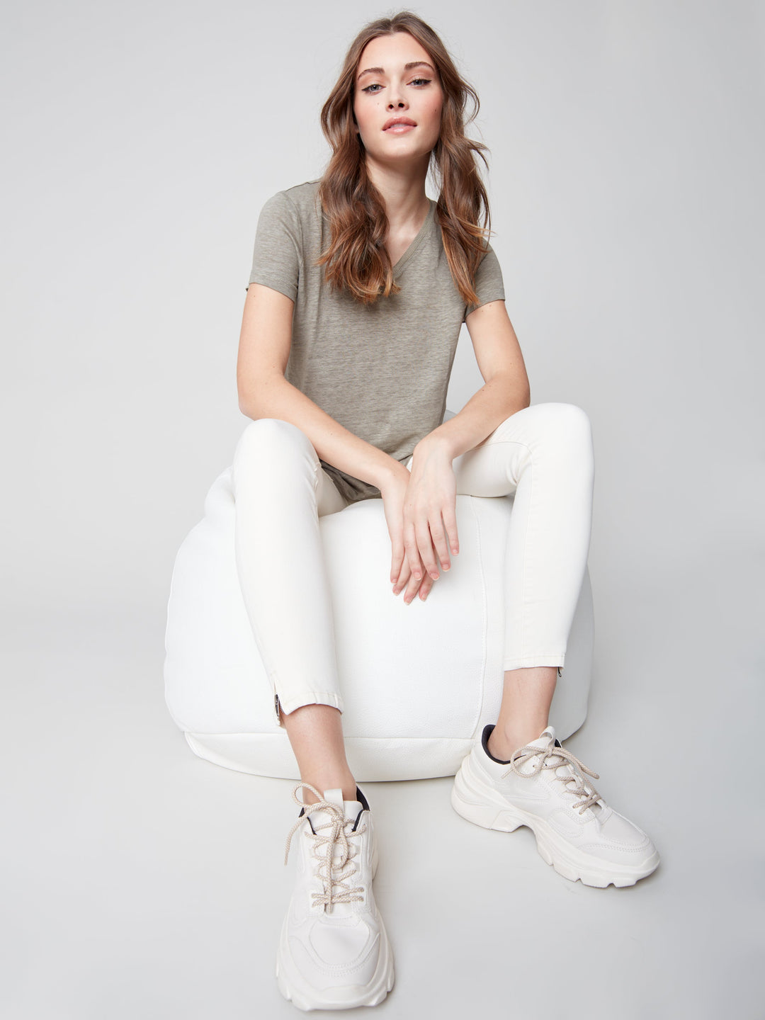 Linen Jersey V-Neck T Shirt