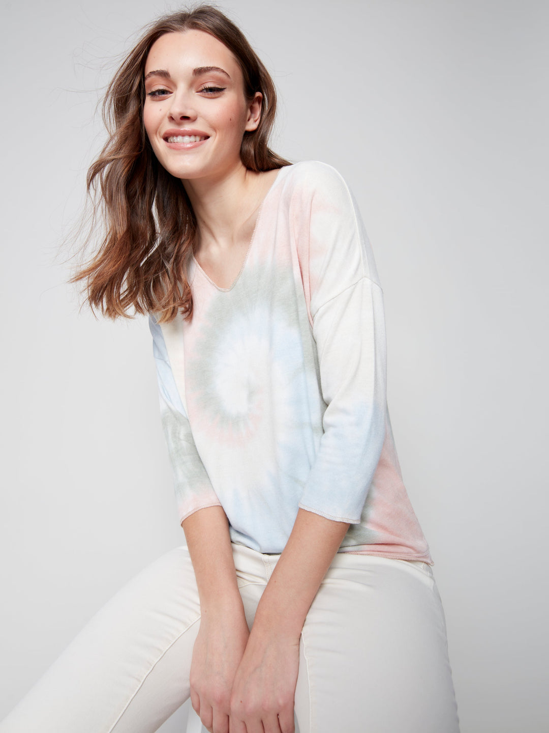 Long Sleeve V-Neck Tie Dye Top