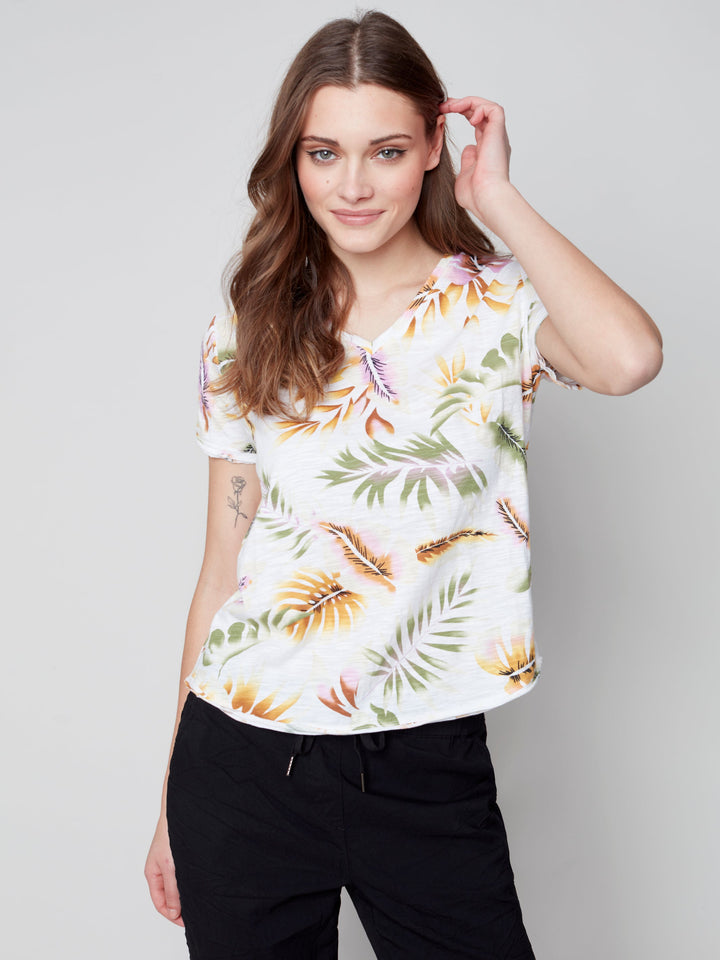 Floral Print V-Neck T-Shirt