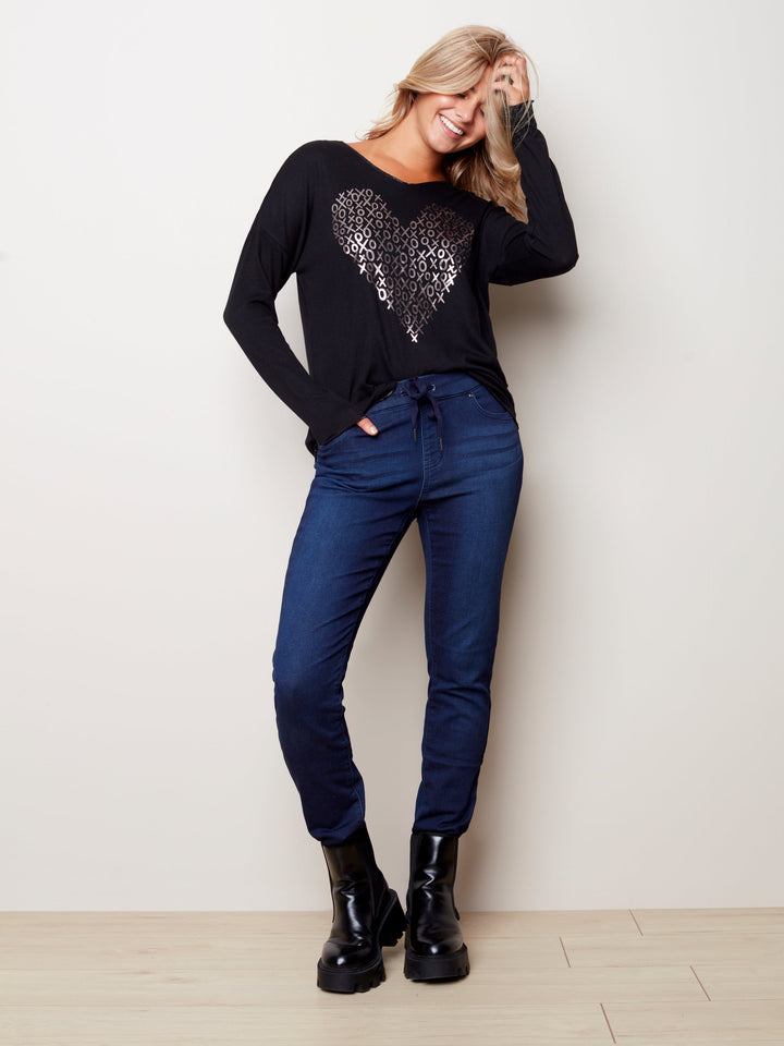 Printed Knit Heart Top