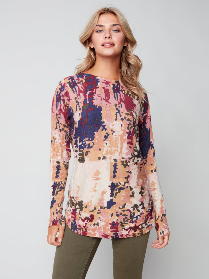 Camo Plush Pocket Knit Top
