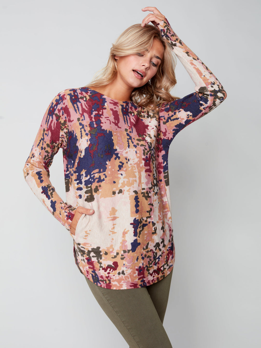 Camo Plush Pocket Knit Top