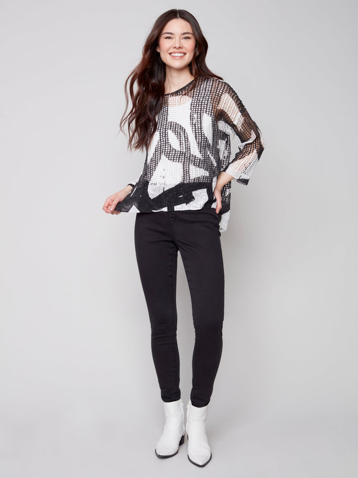 Print Long Sleeve Sweater With Hem Detail