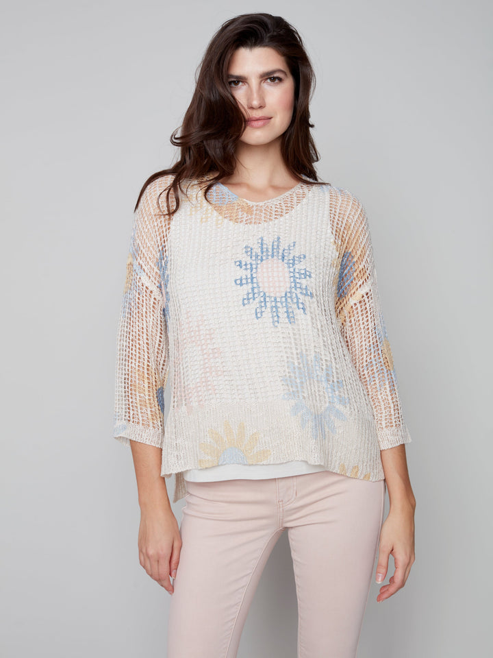 Print Long Sleeve Sweater With Hem Detail