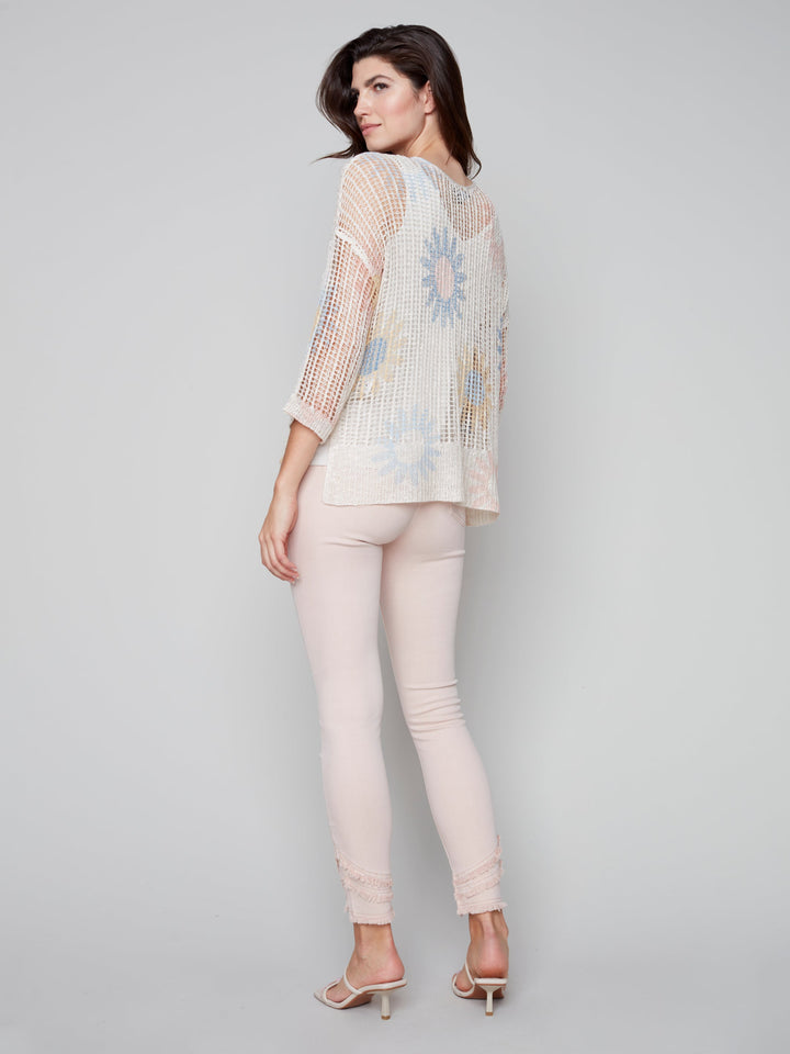 Print Long Sleeve Sweater With Hem Detail