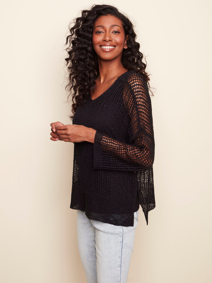 V-Neck Crochet Sweater