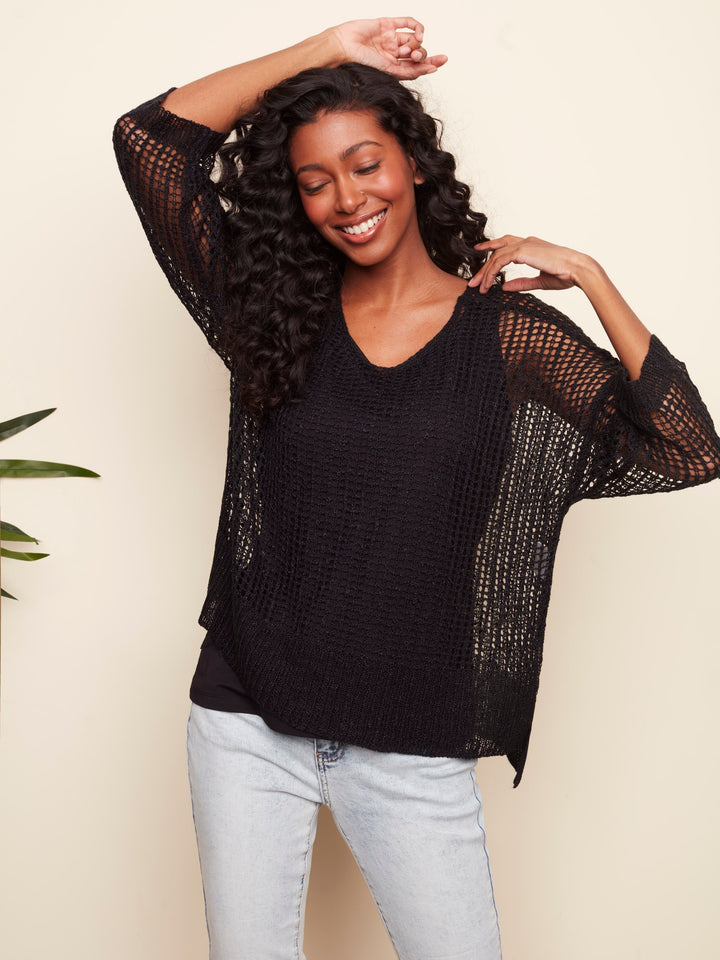 V-Neck Crochet Sweater