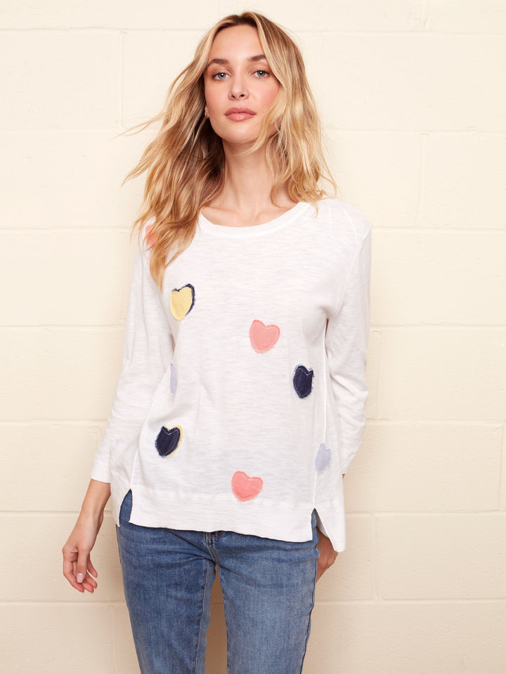 Long Sleeve Top with Heart Appliques