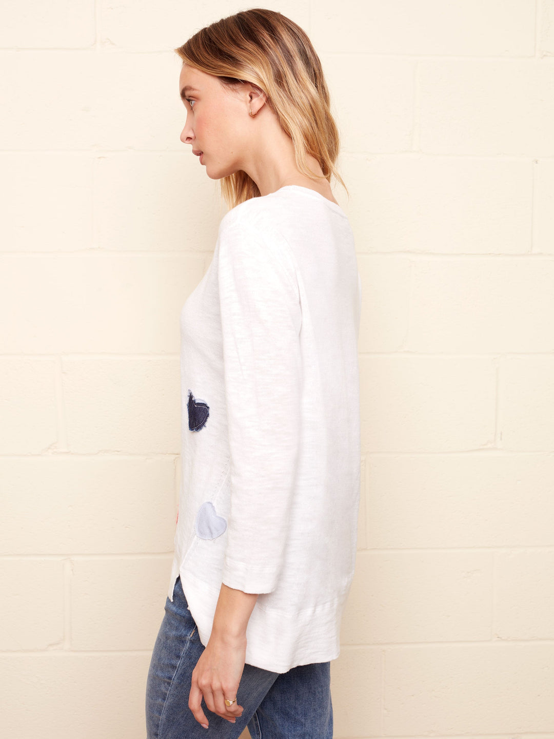 Long Sleeve Top with Heart Appliques