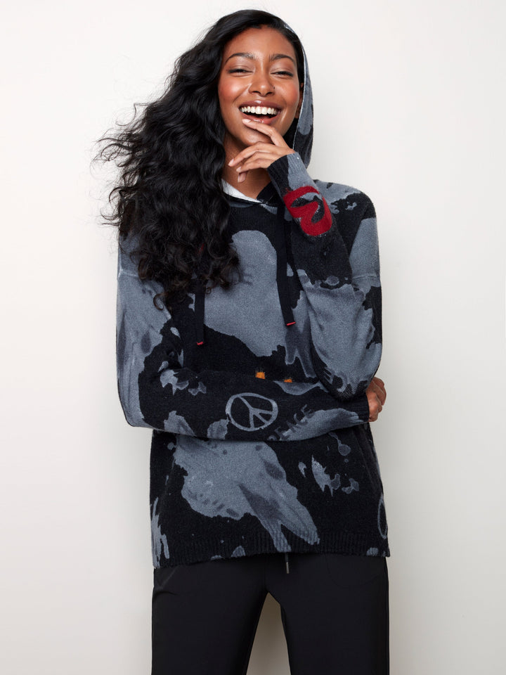 Abstract Hooded Knit Sweater