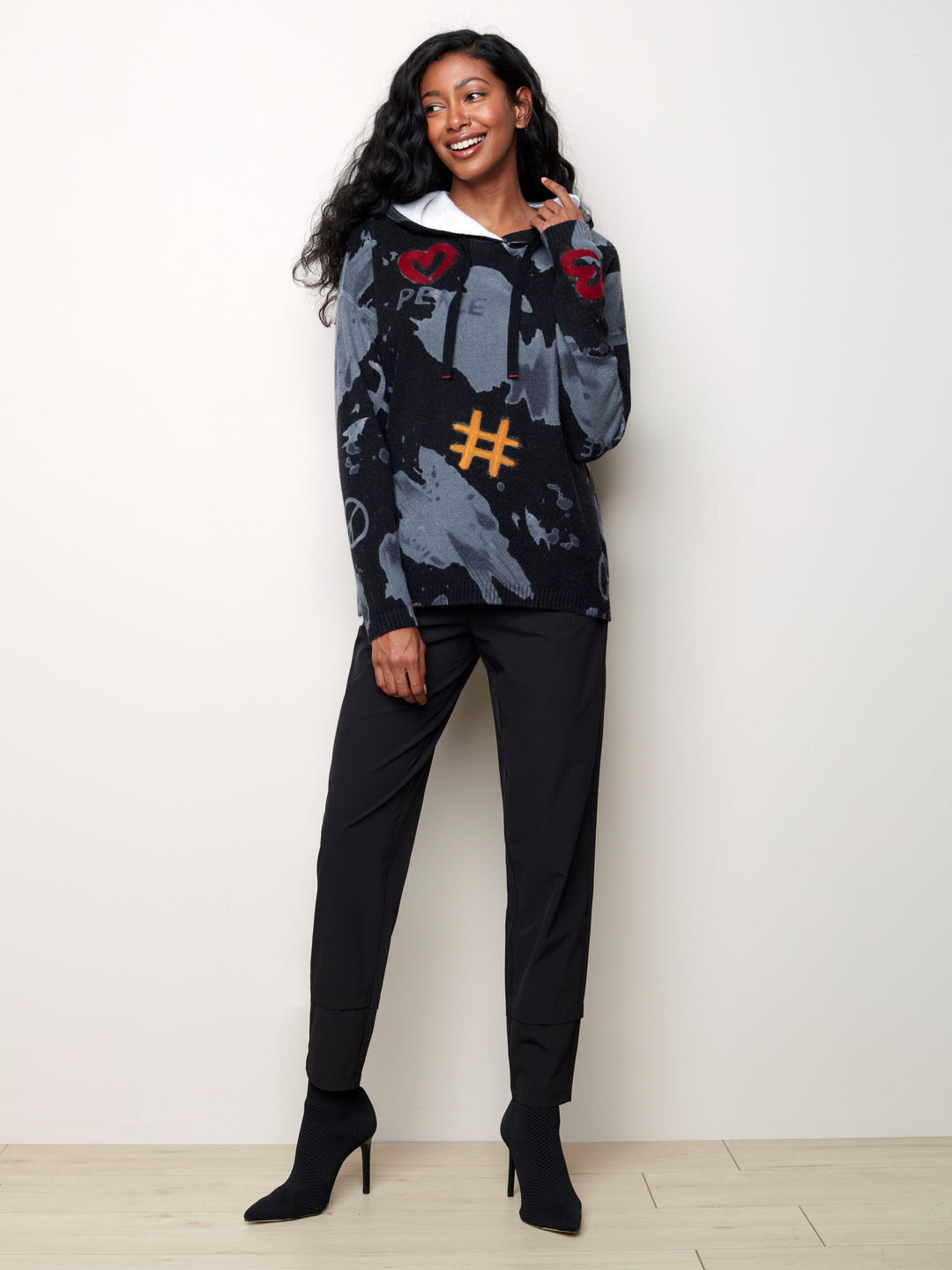 Abstract Hooded Knit Sweater