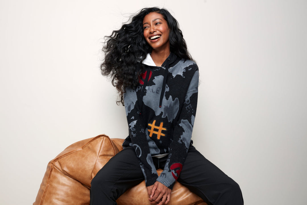Abstract Hooded Knit Sweater