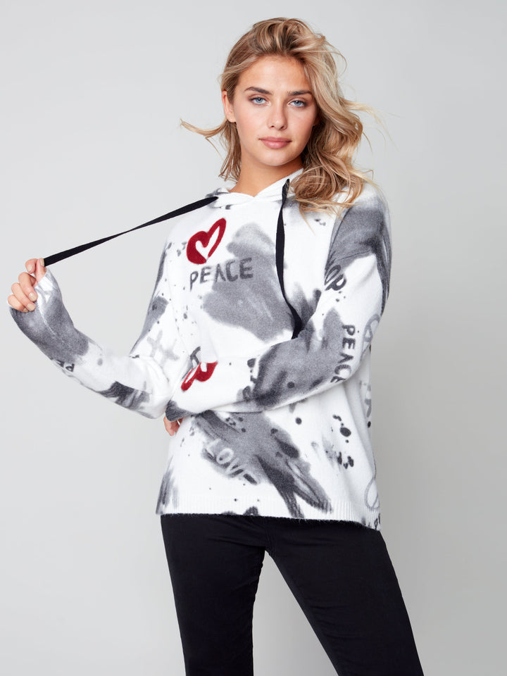 Abstract Hooded Knit Sweater