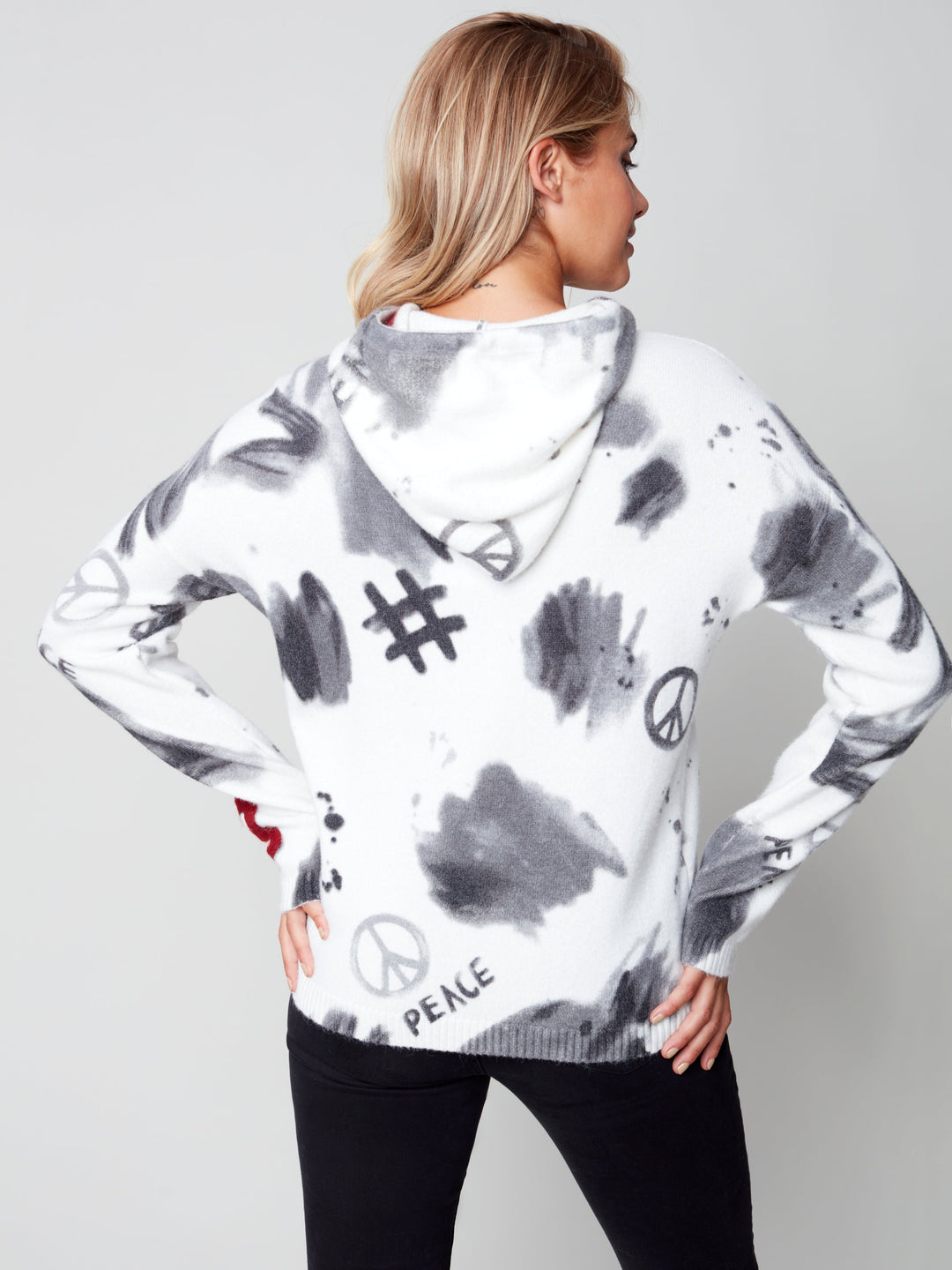 Abstract Hooded Knit Sweater