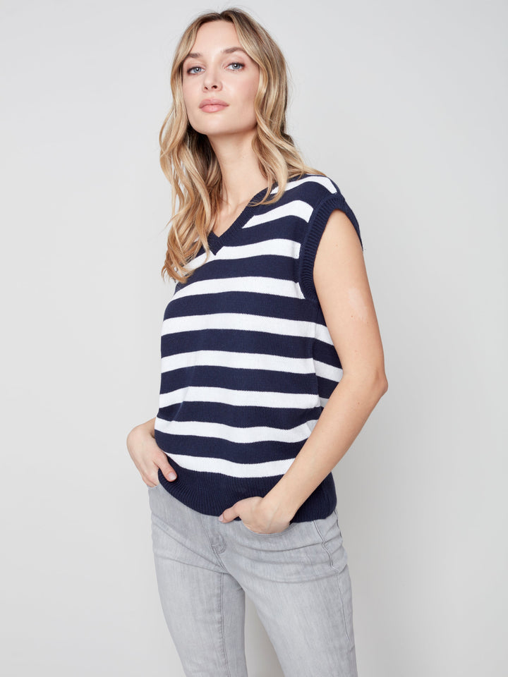 Wide Stripe V-Neck Sweater Vest