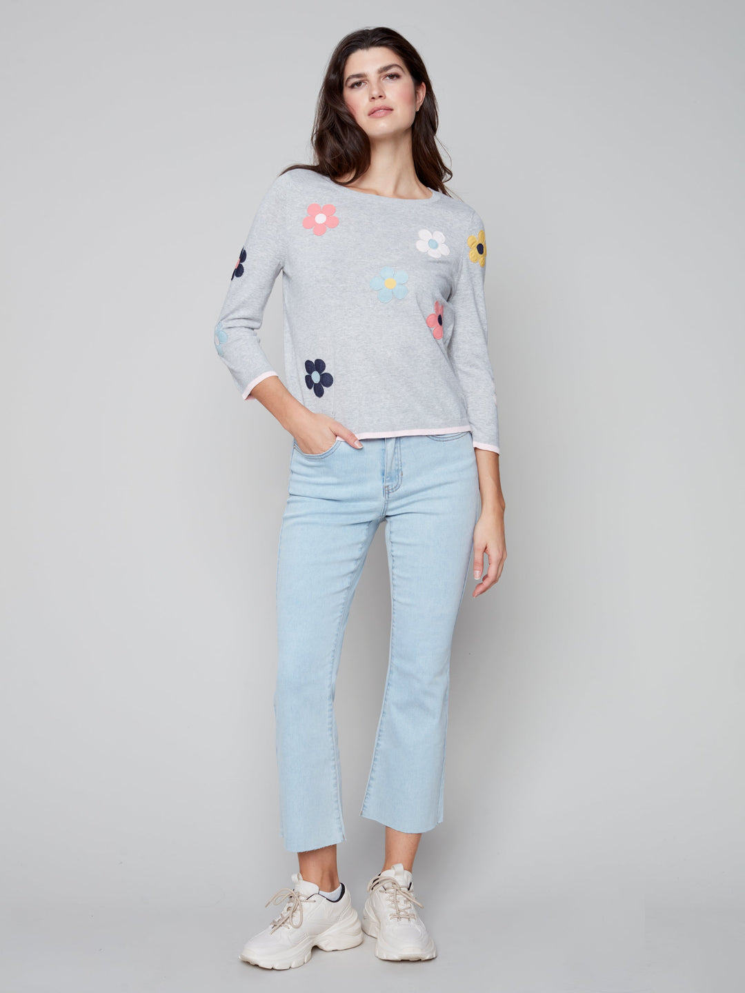 Long Sleeve Top With Flower Applique