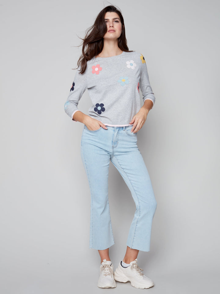 Long Sleeve Top With Flower Applique