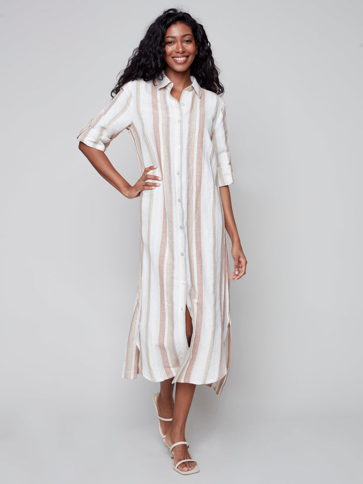 Striped Long ButtonUp Linen Dress