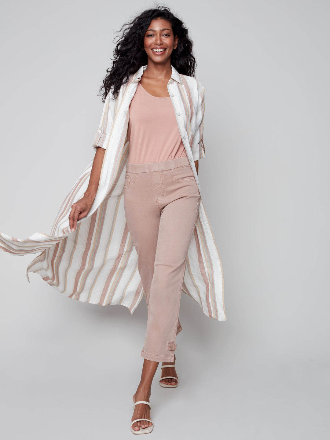 Striped Long ButtonUp Linen Dress