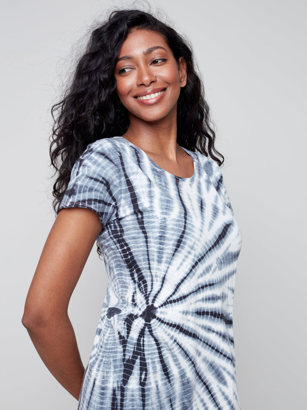 Short Sleeve Tie Dye Rounded Hem Dress