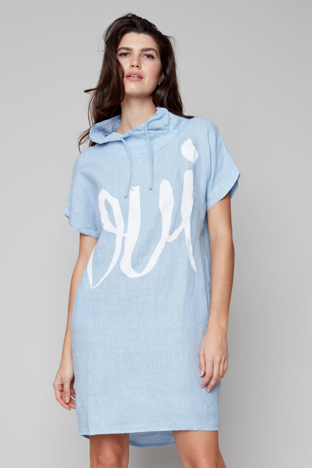 Oui Cowl Drawstring Short Sleeve Dress