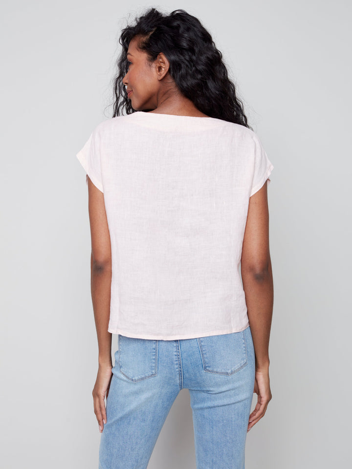 Front-Tie Cap Sleeve Linen Top