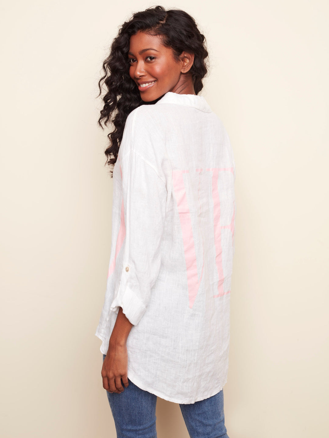 Botton "Love" Blouse With Roll Up Sleeve