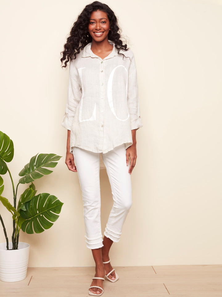 Botton "Love" Blouse With Roll Up Sleeve
