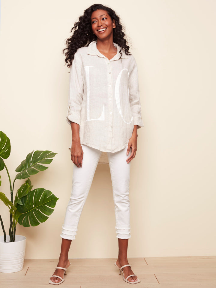 Botton "Love" Blouse With Roll Up Sleeve