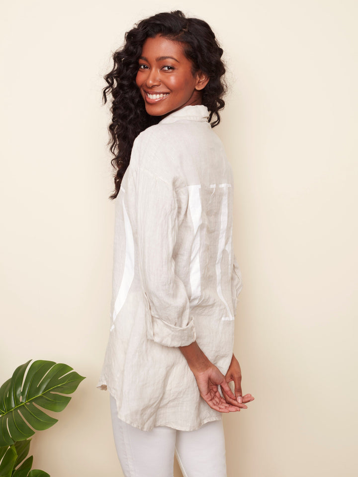 Botton "Love" Blouse With Roll Up Sleeve
