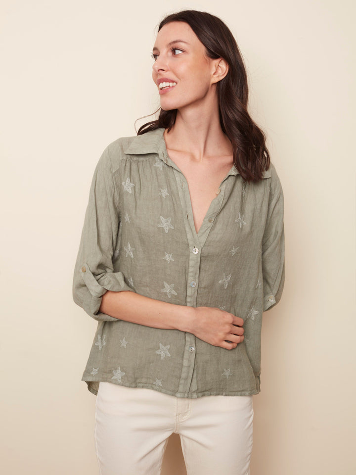 Embroidered Linen Blouse