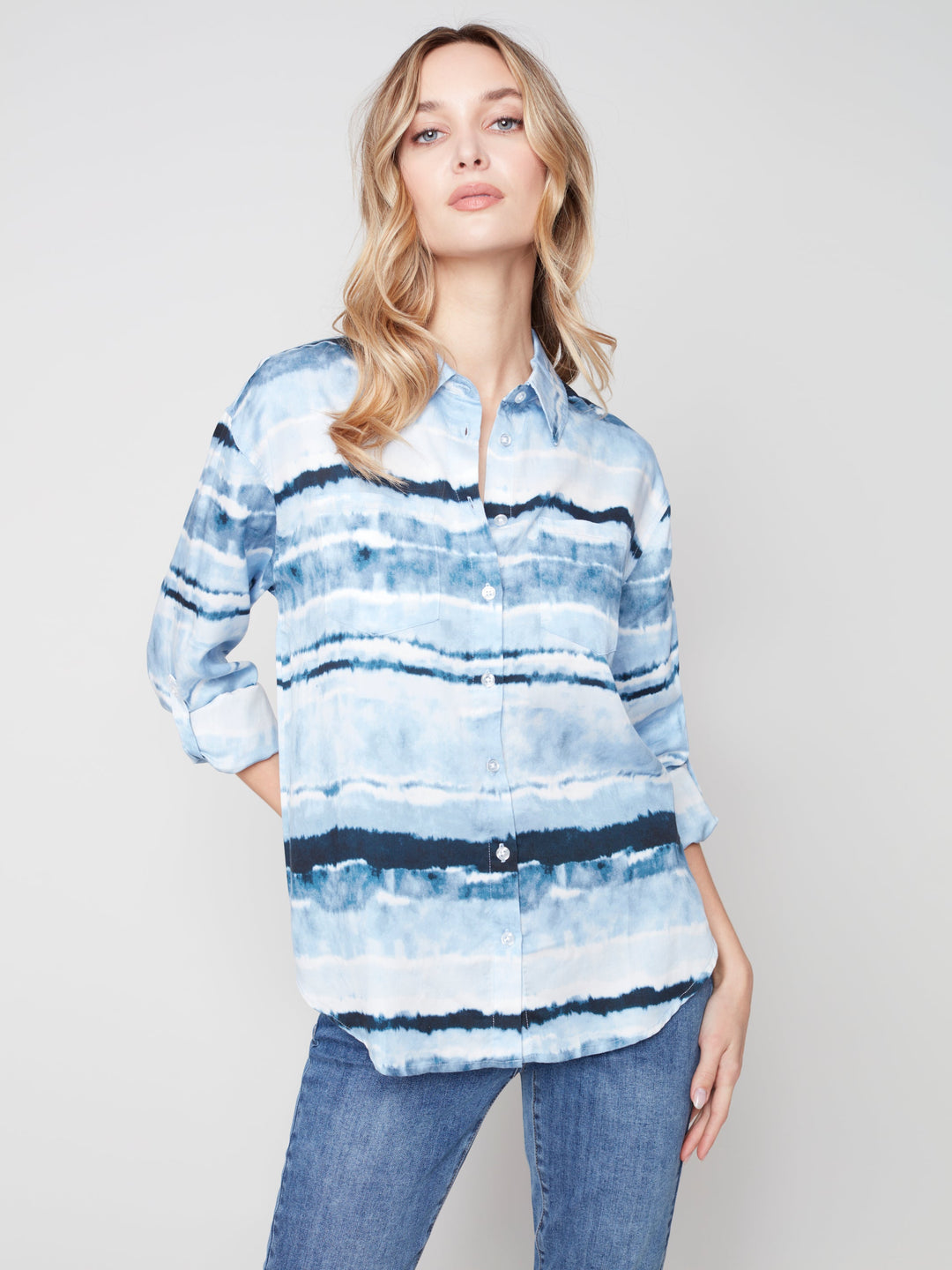 Stripe Pattern Buttn Front Top