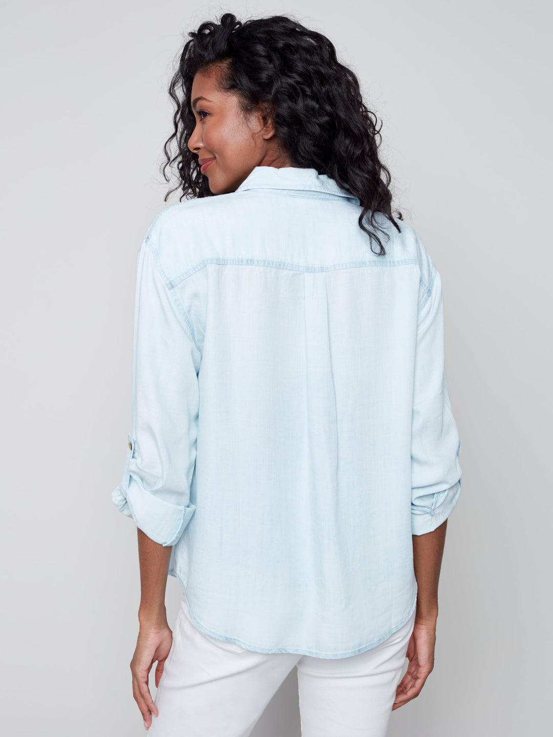 Roll Sleeve Button Front Top