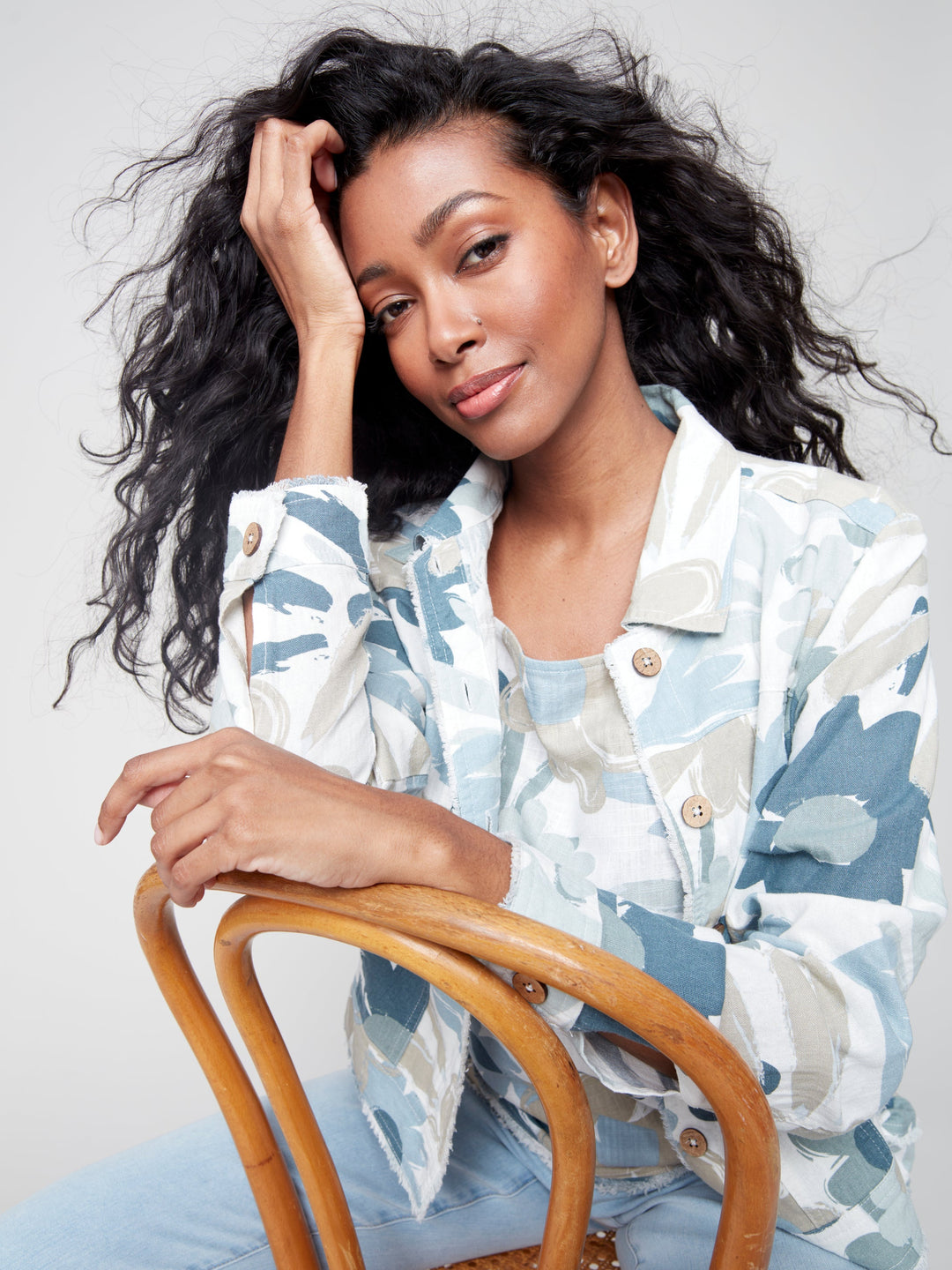 Linen Blend Print Jacket