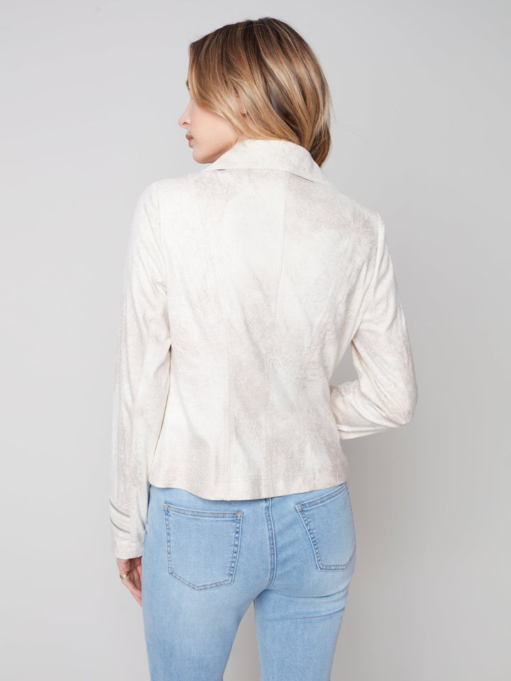 Faux Leather Jacket With Contrast Detail