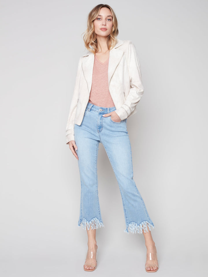 Faux Leather Jacket With Contrast Detail