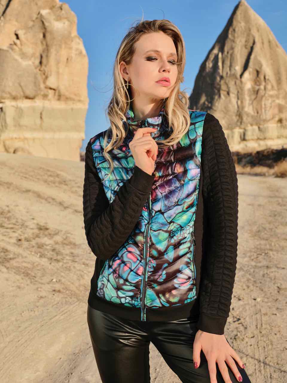 Nature Print Black Puffer Jacket