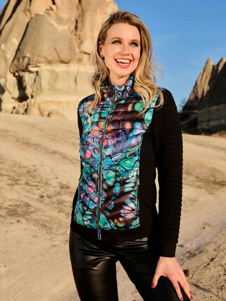 Nature Print Black Puffer Jacket