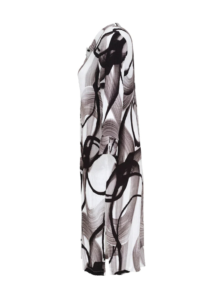 Long Sleeve Print Button Front Bubble