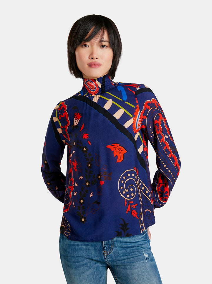 Flowy paisley leaf high neck top