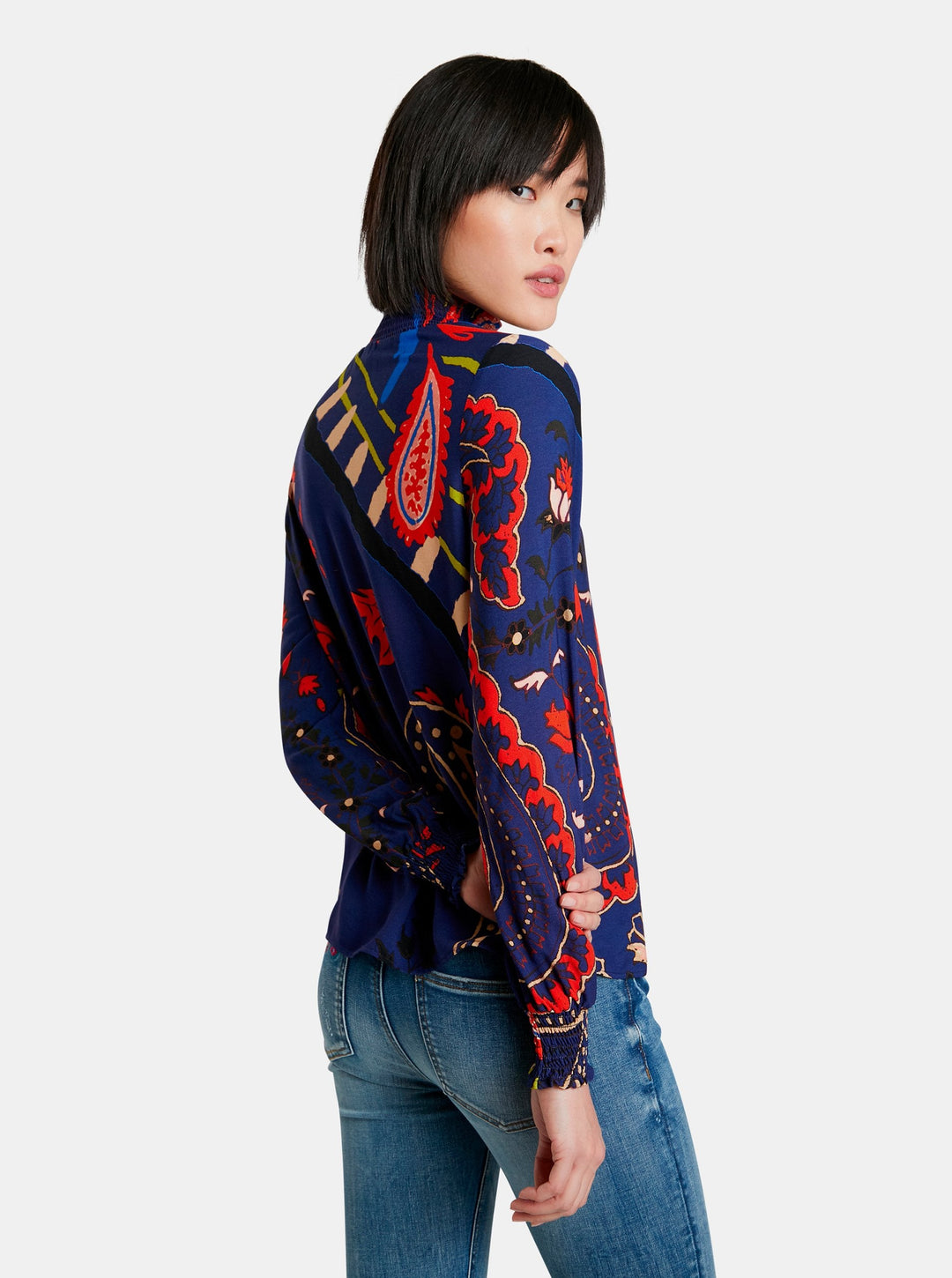 Flowy paisley leaf high neck top