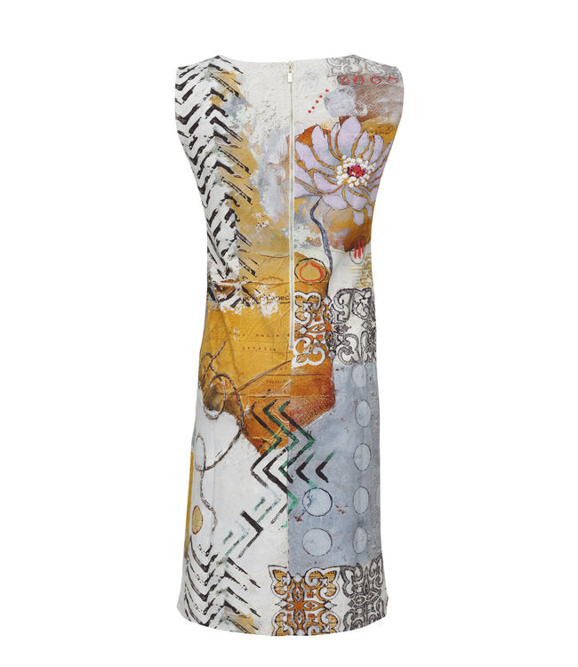 Gold/Mauve Print Sleeveless Dress