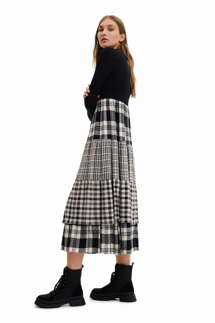 Rib Top Tartan Skirt Dress