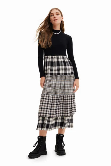 Rib Top Tartan Skirt Dress