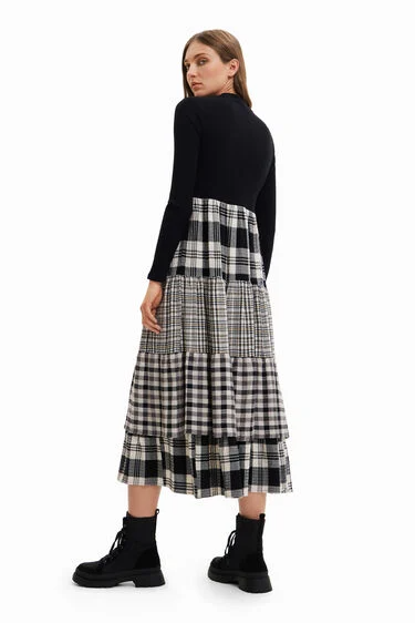 Rib Top Tartan Skirt Dress