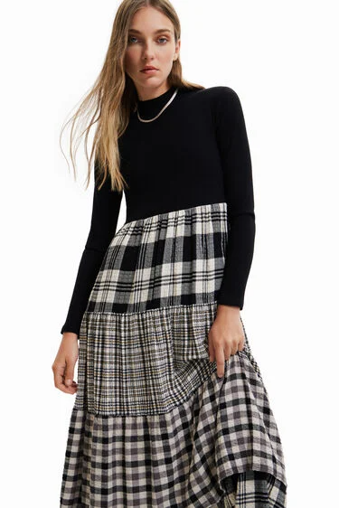 Rib Top Tartan Skirt Dress